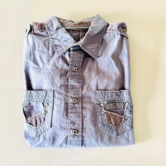 MENS GUESS Washed Black Grey Gray Button Down Front Shirt Cowboy Western L - Picture 11 of 11